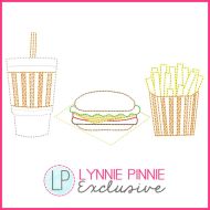 Cheeseburger Combo Meal Vintage Style Sketch Stitch Machine Embroidery Design File 4x4 5x7 6x10