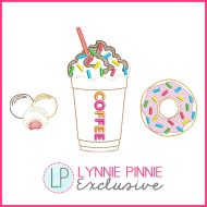 Frozen Coffee with Donuts Vintage Style Sketch Stitch Machine Embroidery Design File 4x4 5x7 6x10