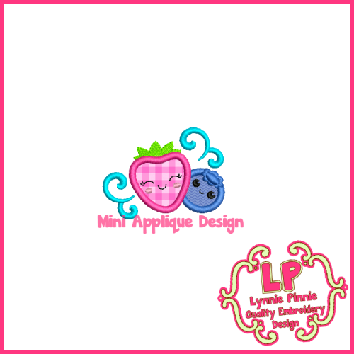 Berry Adorable Strawberry Blueberry Applique Design 4x4 5x7 6x10 7x11