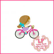 Spring Bicycle Cutie Girl Filled Embroidery Design 3x3 4x4