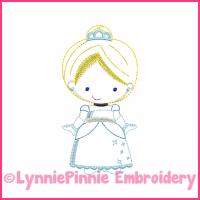 Blue Princess Cutie Colorwork Sketch Embroidery Design 4x4 5x7