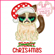 Merry Christmas Cat Applique Design 4x4 5x7 6x10