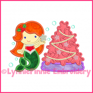 Christmas Tree Mermaid Cutie Applique Design 4x4 5x7 6x10