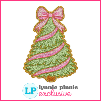 Faux Chenille Christmas Tree with Bow Embroidery Design File 4x4 5x7 6x10 7x11