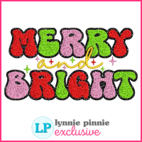 Faux Chenille Merry and Bright Christmas Embroidery Design File 4x4 5x7 6x10 7x11