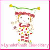Elf Girl Colorwork Sketch Embroidery Design 4x4 5x7 6x10