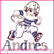 Vintage Football Player Colorwork Sketch Embroidery Design 4x4 5x7 6x10