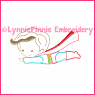 Flying Superhero Boy Cutie Colorwork Sketch Embroidery Design 4x4 5x7 6x10