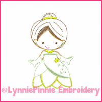 Green Princess Cutie Colorwork Sketch Embroidery Design 4x4 5x7