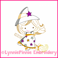 Lil Witch Cutie Colorwork Sketch Embroidery Design 4x4 5x7 6x10