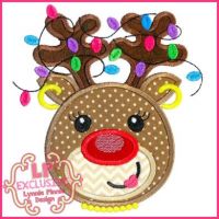Happy Reindeer Girl with Lights Applique 4x4 5x7 6x10 7x11 SVG
