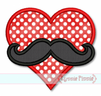 Heart with Mustache Applique 4x4 5x7 6x10 7x11 SVG