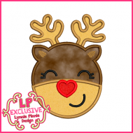Heart Nose Reindeer Applique Design 4x4 5x7 6x10