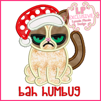 Bah Humbug Christmas Cat Applique Design 4x4 5x7 6x10