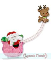 Santa with Sleigh and Reindeer Applique 4x4 5x7 6x10