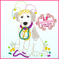 ColorWork Mardi Gras Dog Sketch Machine Embroidery Design File 4x4 5x7 6x10