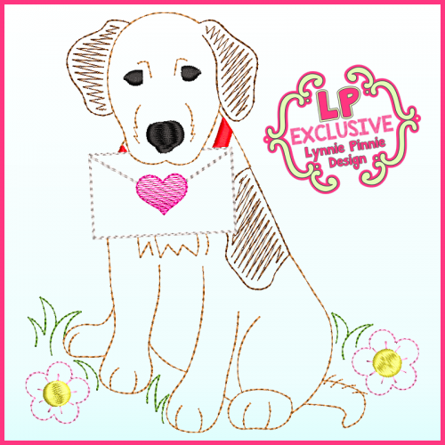 ColorWork Valentine Dog Sketch Machine Embroidery Design File 4x4 5x7 6x10