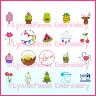 Mini Icons Set 1- 20 Machine Embroidery Design Files 2 sizes: 1 inch and 1.5 inch