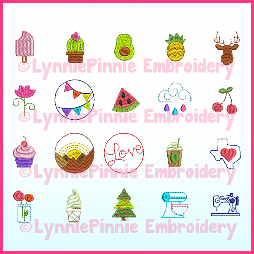 Mini Icons Set 1- 20 Machine Embroidery Design Files 2 sizes: 1 inch and 1.5 inch