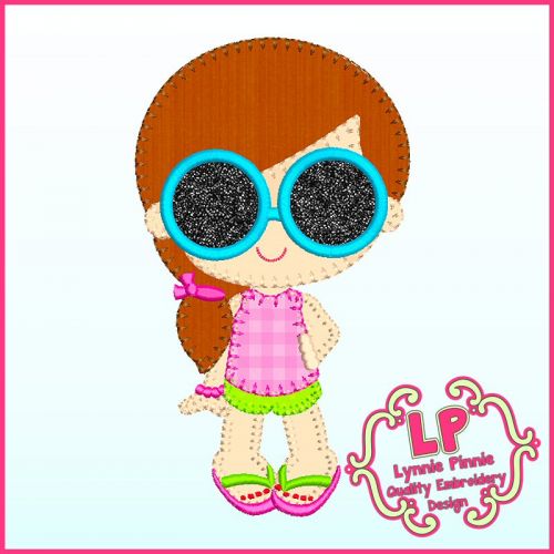 Summer Sunglasses Girl Bold Blanket Stitch Applique Machine Embroidery Design File 5x7 6x10