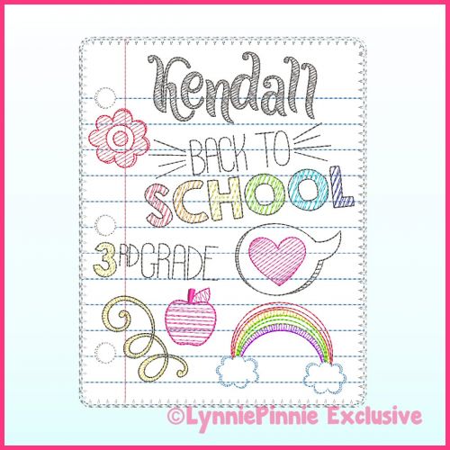 Back to School Notebook Paper Doodles SET Applique & Sketch Scribble Machine Embroidery Design File 4x4 5x7 6x10