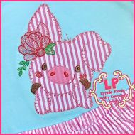Pig with Flower Bold Blanket Applique (mylar flower) Machine Embroidery Design File 4x4 5x7 6x10