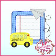 Bold Blanket Bus and Paper Airplane School Frame Applique Machine Embroidery Design File 4x4 5x7 6x10