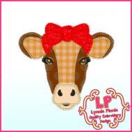 Cow with Bow Applique Triple ZigZag Machine Embroidery Design File