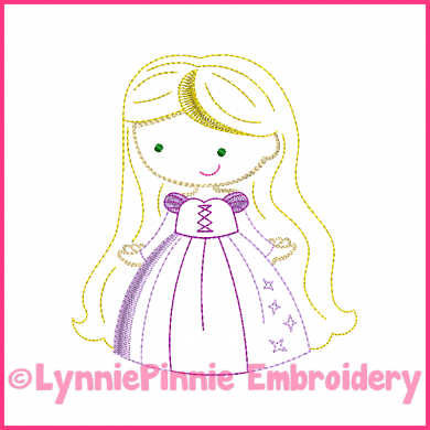 Long Hair Princess Cutie Colorwork Sketch Embroidery Design 4x4 5x7 6x10 7x11