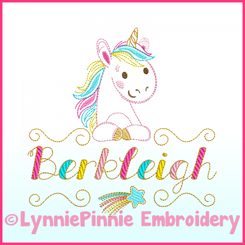 ColorWork Rainbow Unicorn Name Frame Embroidery Design File 4x4 6x10 7x11