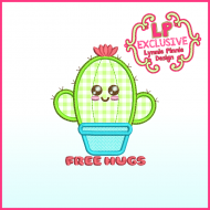 Cutie Cactus FREE HUGS Applique Machine Embroidery Design File 4x4 5x7 6x10