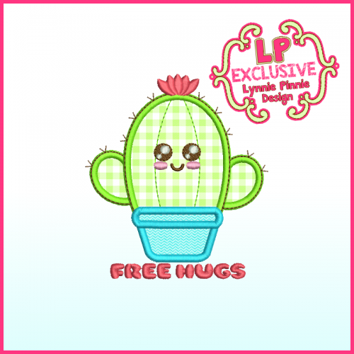 Cutie Cactus FREE HUGS Applique Machine Embroidery Design File 4x4 5x7 6x10