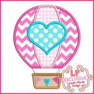 Hot Air Balloon with Heart Applique Machine Embroidery Design File 4x4 5x7 6x10