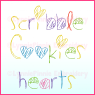 Scribble Hearts Font Triple Sketch DIGITAL Embroidery Machine File -- 3 sizes + BX