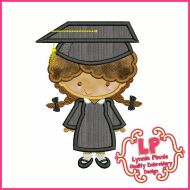 Graduation Cutie Girl Curly Hair Satin Stitch Applique Embroidery Design File 4x4 5x7 6x10