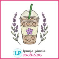 Lavender Iced Latte Sketch Fill Embroidery Design | Coffee Embroidery | 4in 5in 6in