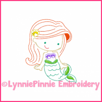 Mermaid Princess Cutie Colorwork Sketch Embroidery Design 4x4 5x7 6x10