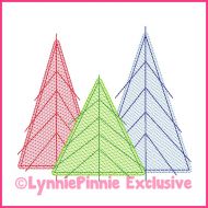 Sketch Fill Christmas Tree Trio 2 Machine Embroidery Design File 4x4 5x7 6x10