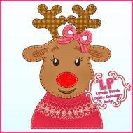 Bold Blanket Stitch Girl Reindeer in Winter Sweater Applique Machine Embroidery Design File 4x4 5x7 6x10