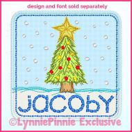 Snowy Tree Square Applique Machine Embroidery Design File 4x4 5x7 6x10