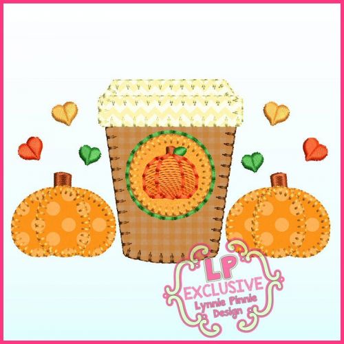 Bold Blanket Stitch Pumpkin Spice Latte Applique Machine Embroidery Design File 4x4 5x7 6x10