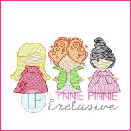 Simple Sketch Fill Witch Sisters Trio Machine Embroidery Design File 4x4 5x7 6x10