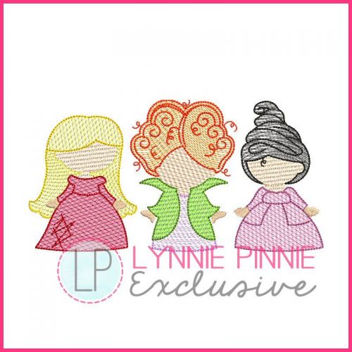 Simple Sketch Fill Witch Sisters Trio Machine Embroidery Design File 4x4 5x7 6x10