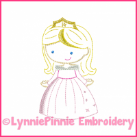 Pink Princess Cutie Colorwork Sketch Embroidery Design 4x4 5x7