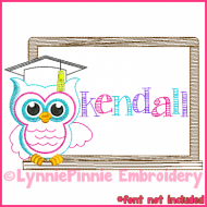 School Owl Colorwork Sketch Embroidery Design 4x4 5x7 6x10