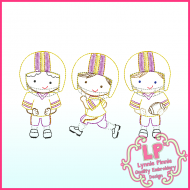 ColorWork Football Players Trio Embroidery Design File 4x4 5x7 6x10