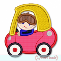 Boy in Little Coupe Car Applique 4x4 5x7 6x10 7x11 SVG