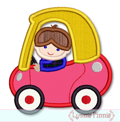 Boy in Little Coupe Car Applique 4x4 5x7 6x10 7x11 SVG