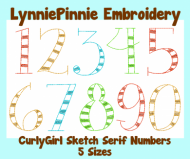 CurlyGirl Serif Sketch Triple Run Exclusive LP Embroidery Numbers Set -- 5 sizes