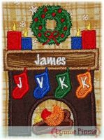 Holiday Fireplace Applique 4x4 5x7 6x10